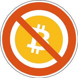 Logo Bitcoin dans un panneau d'interdiction