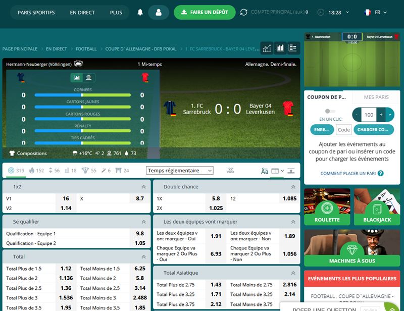 Exemple d'interface lors d'un match de football