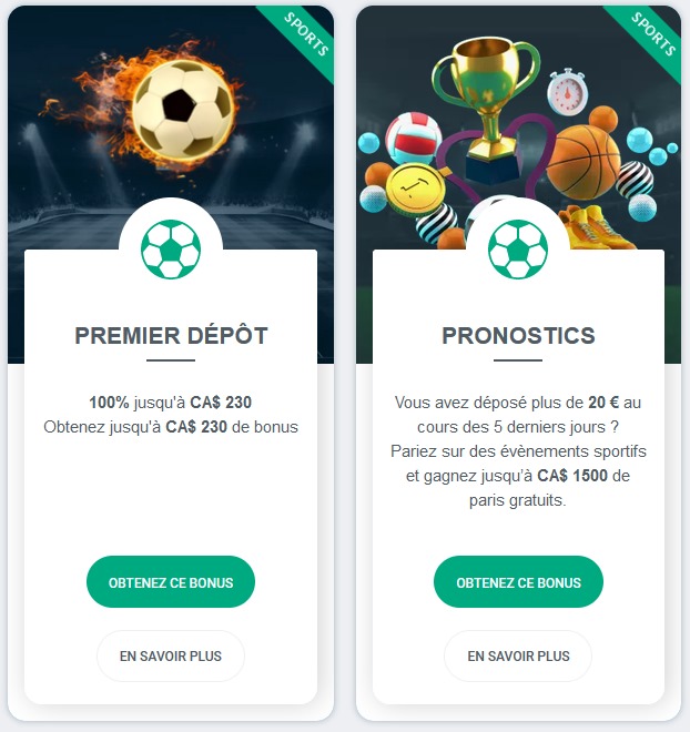 Tous les bonus sportifs disponibles