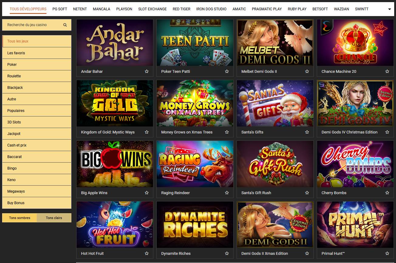 Aperçu de tous les jeux de casino disponibles