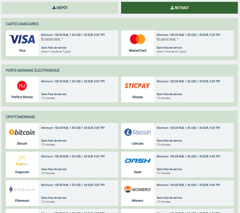 Les moyens de retrait proposés