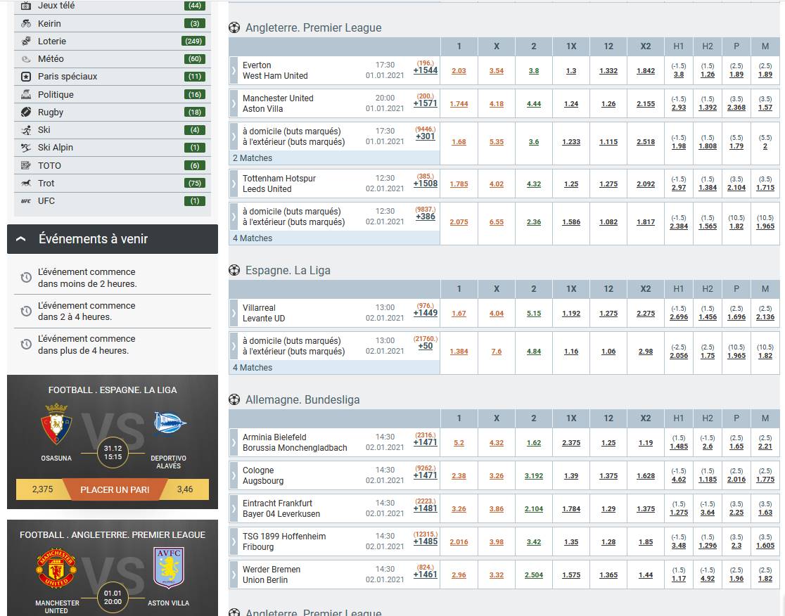 Exemple de matches en cours